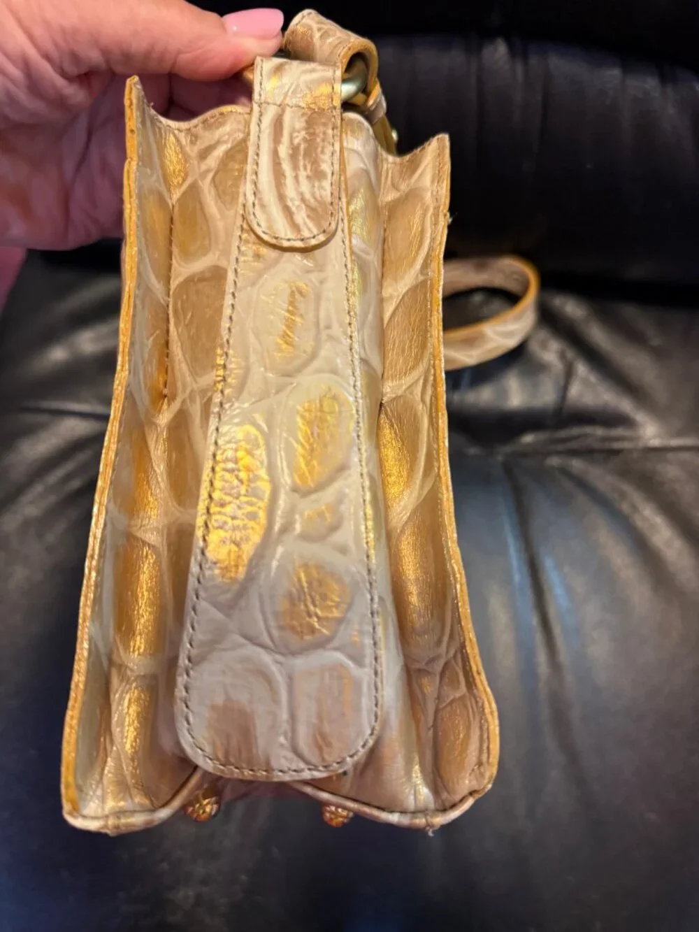 Vintage Brahmin Medium Christine (?) Champagne Orinoco Shoulder Bag